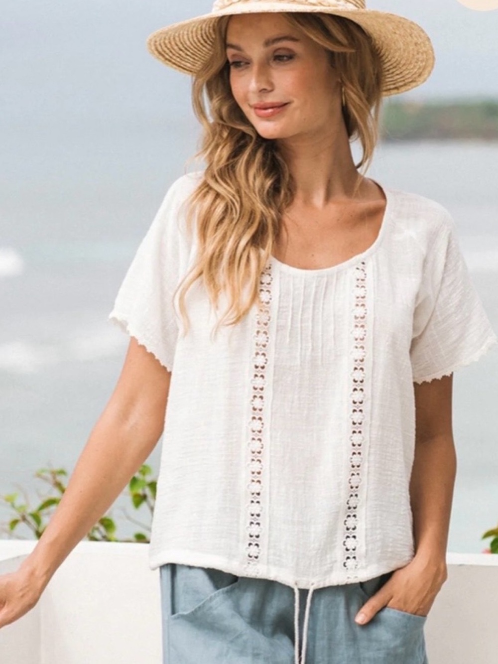 Nomad The Label Daisy Cotton Blouse Ivory Size 10 Lightweight Boho Beach